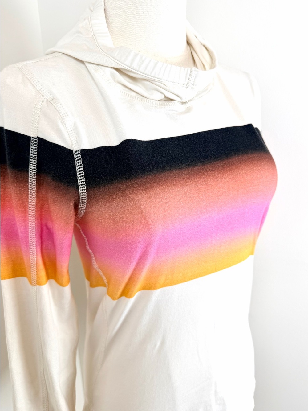 FP Movement by Free People White Hoodie with Ombre Stripe XS Lightweight - Picture 7 of 13